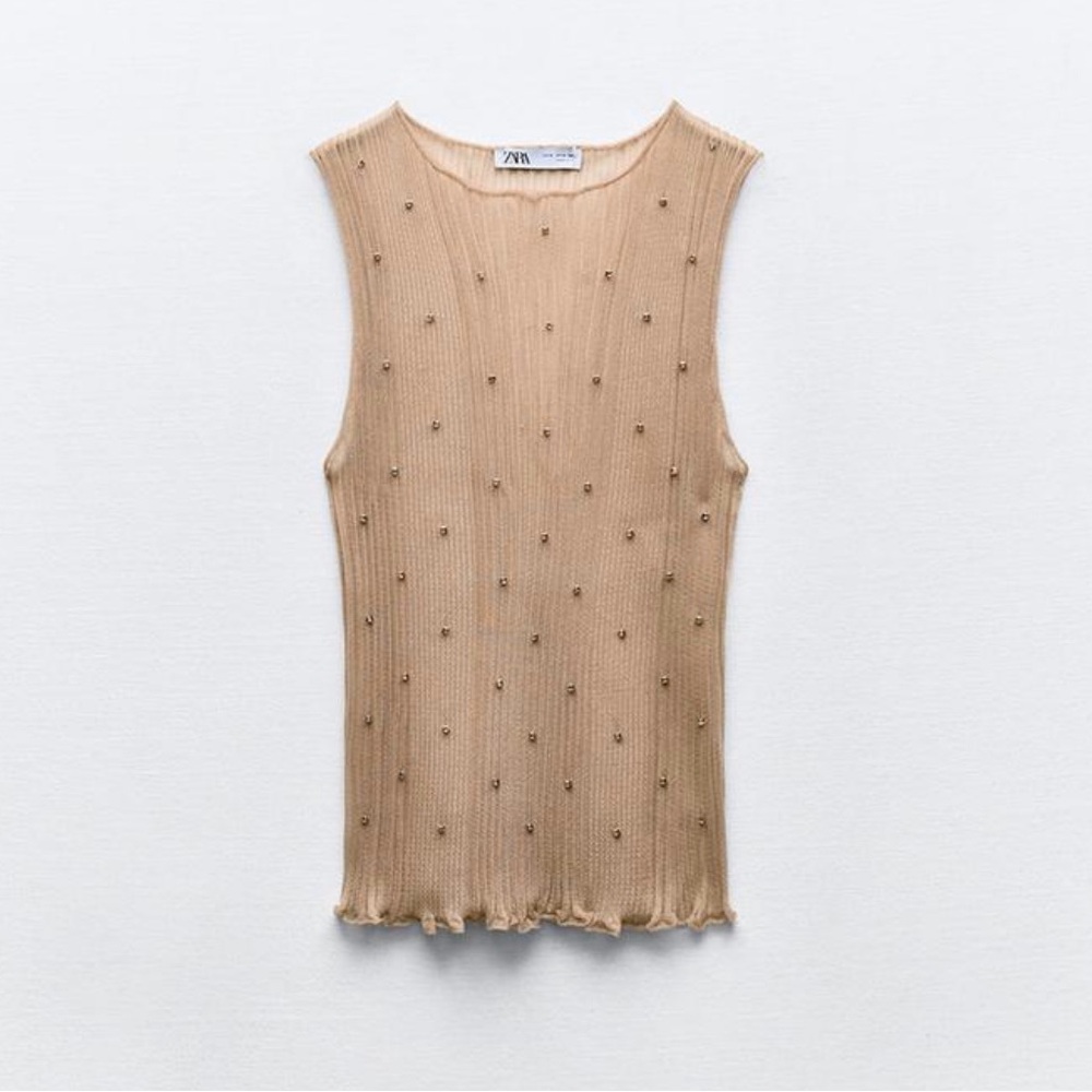ZARA SEMI-SHEER KNIT TOP WITH RHINESTONE BEADS